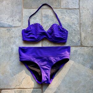 Victoria's Secret Y2K Vintage Purple Studded Bikini with Gold Rhinestones 34C XS
